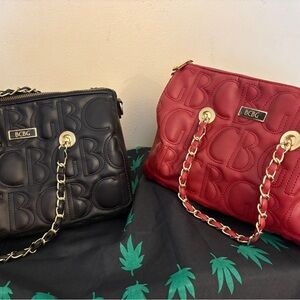 BCBG Black and Red Embossed Chain Shoulder Bags